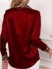 Leopard Print Satin Patchwork Slimming Long Sleeve Round Neck Shirt for Women - Spring/Autumn Collection