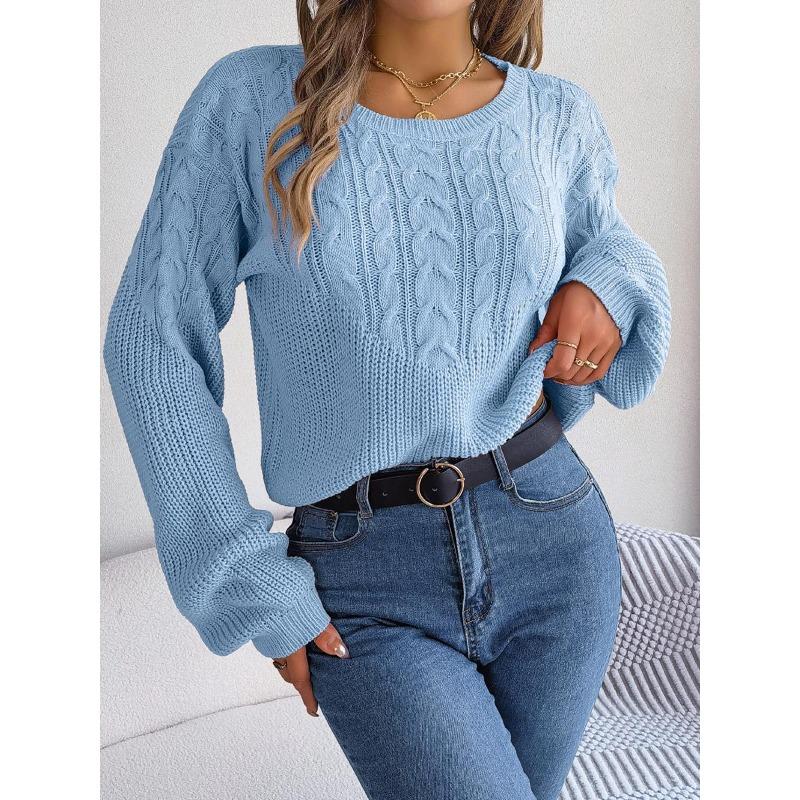 Sweter damski w jednolitym kolorze, patchworkowy, z rękawami typu lampion, pulowerowy top