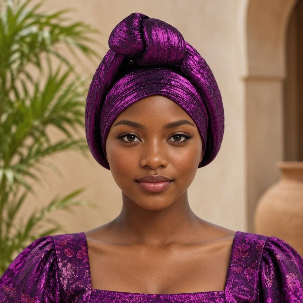 Polyester African Gele Headwrap Front Knot Elegant Headpiece Chic Nigerian Yoruba Turban Party