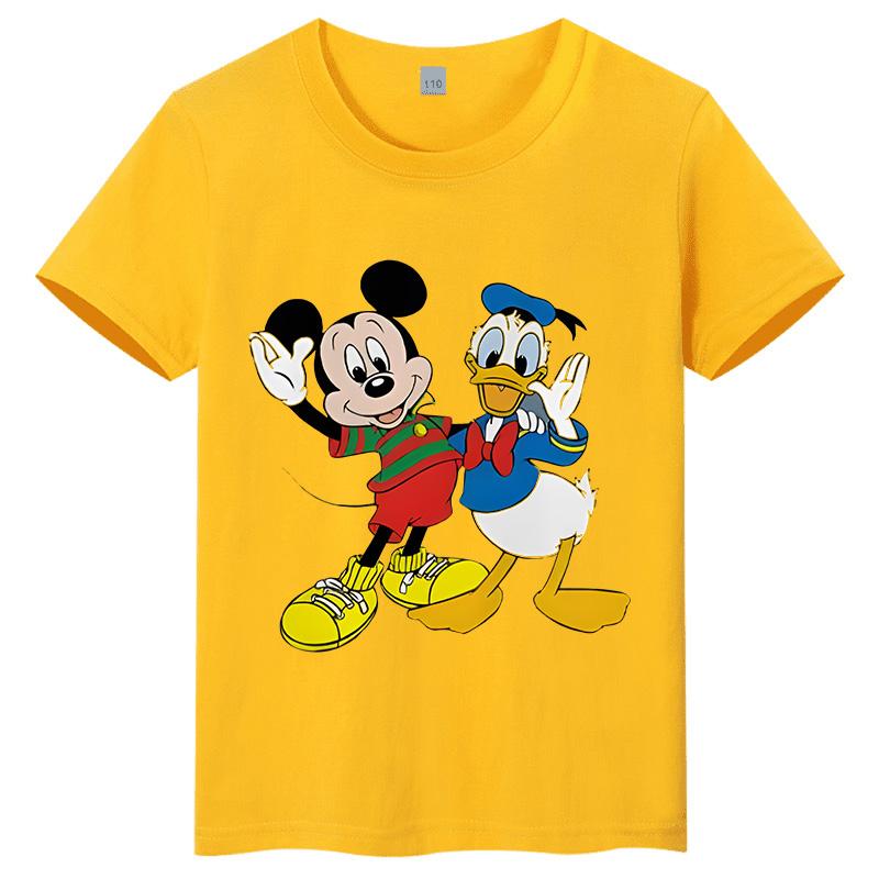 Children's Short-Sleeve Mickey Mouse and Donald Duck Cartoon Print T-Shirt Casual Round Neck Breathable Parent-Child Top