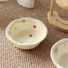 Anti Slip Ceramic Cat Bowl 15 Degree Inclined Flower Elevated Cat Water Bowl Wooden Stand Elevated Cat Feeding Station