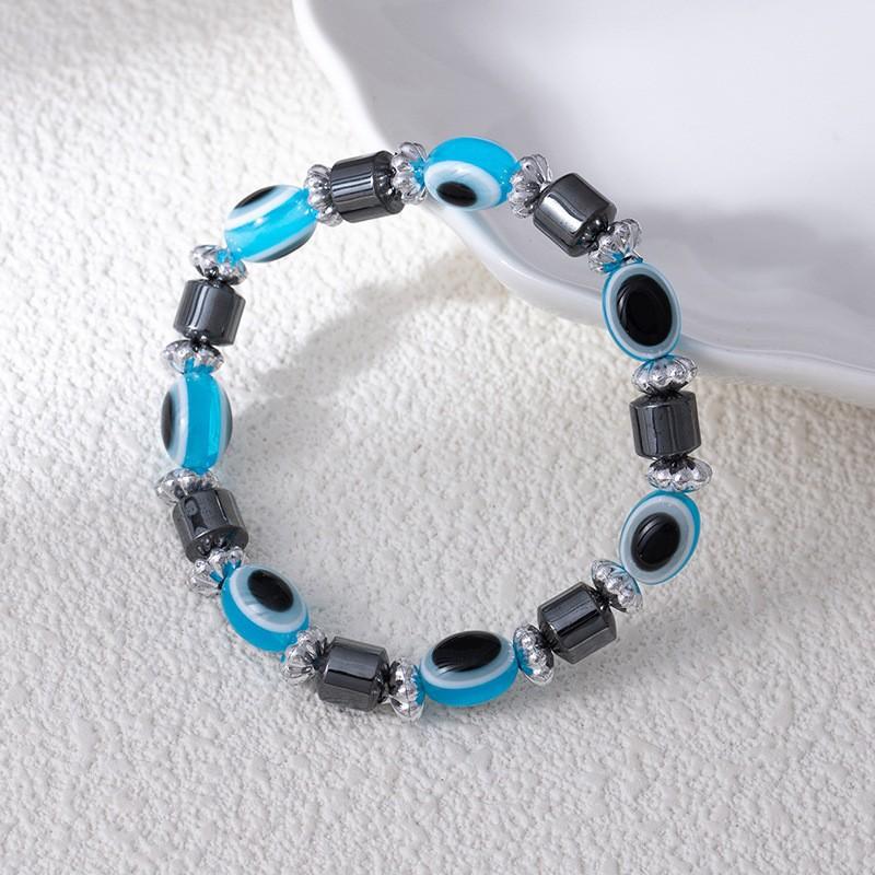 Vintage Handmade Colored Turquoise Beads Devil'S Eye Bracelet Fashion Personality Beaded Eye Elastic Bracelet