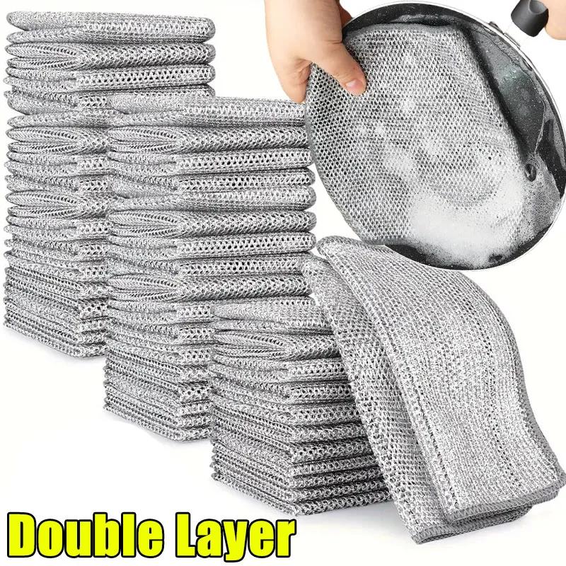 Wholesale Metal Steel Wire Dishcloth Magic Cleaning Thickened Double-sided Rags Kitchen Dish Pot Washing Towels Scouring Pads