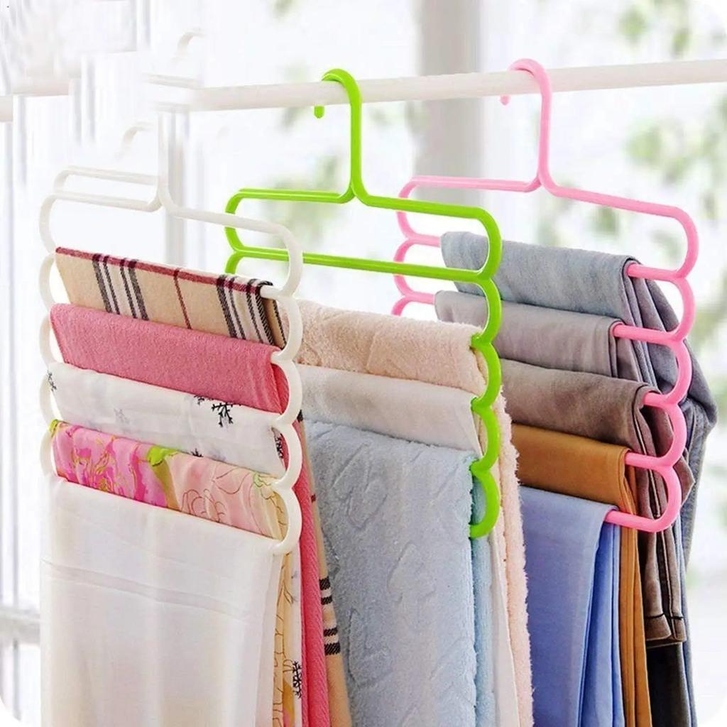 Multipurpose Multi-Layer 5-in-1 Plastic Hanger Clothes Organiser for Wardrobe, Shirts, Ties, Pants Space Saving Hanger