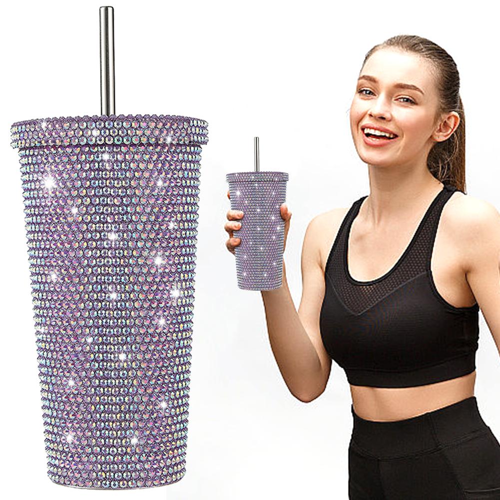 710ml Polymer Straw Cup Rhinestone Rivet Cup Double-Walled Water Tumbler Large Capacity Travel Mug Designed For Home and Outside High Quality