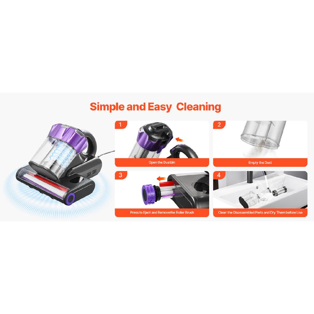 SucceBuy Mattress Vacuum Cleaner w/ 18Kpa Powerful Suction Dual Dust Bin HEPA Filter & Heating Ultrasound Handheld for Bed Sofa