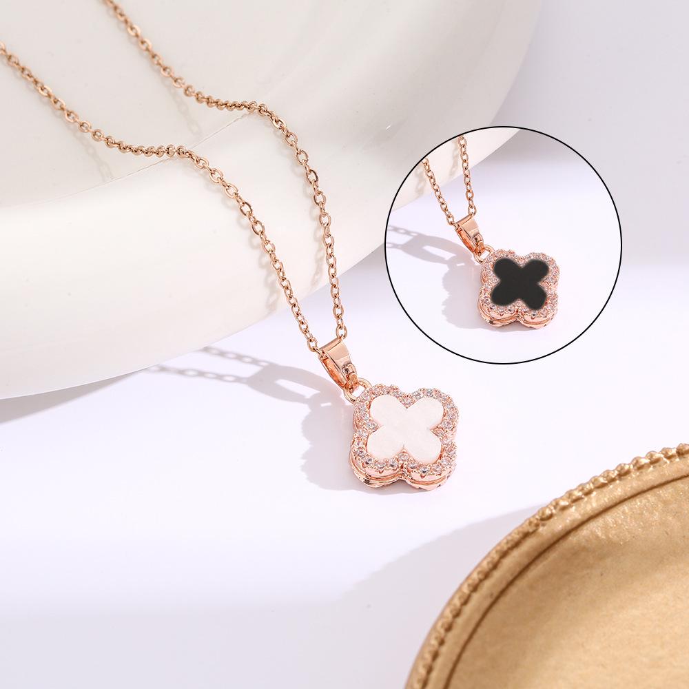 Elegant Gold-Plated Chinese-Style Four-Leaf Clover Necklace with Imitation Hetian Jade Pendant for Women