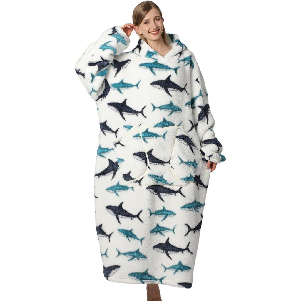 Wearable Blanket Hoodie for Adults Oversized Womens Blanket Hoodie Extra Long Blanket Hoodie with Big Pockets