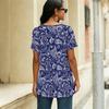 Women Square Neck Short Sleeve Blouse Watercolor Butterfly Floral Irregular Hem
