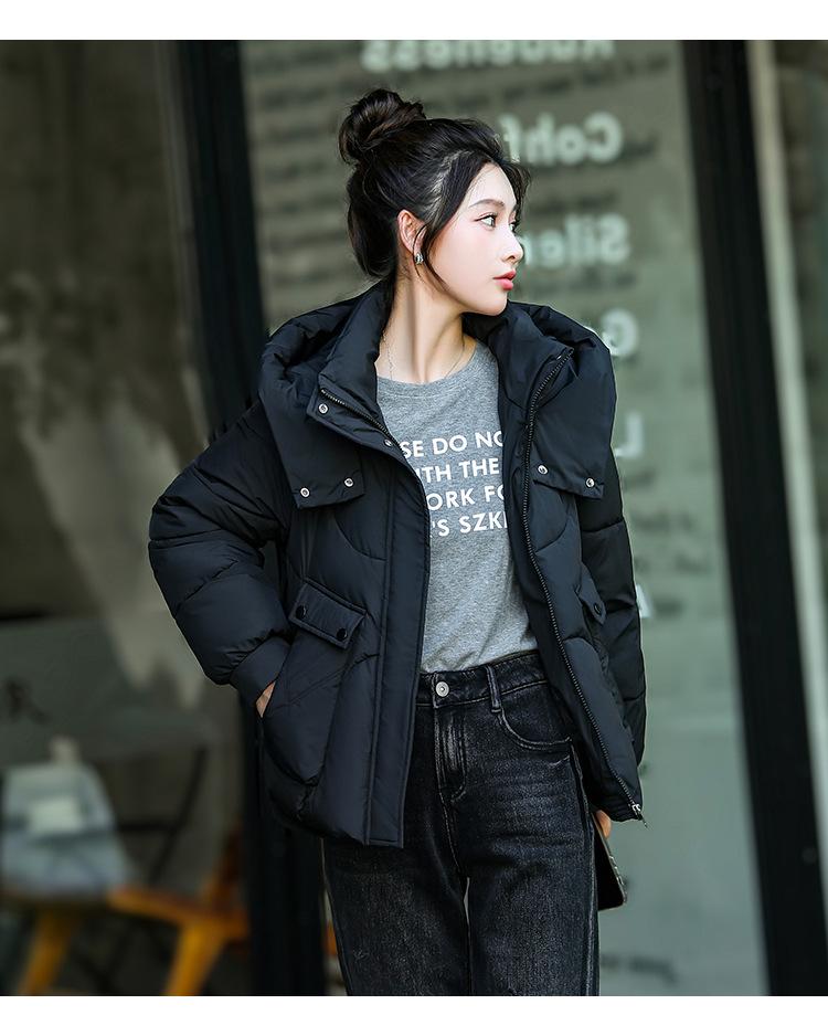 Women’s Short Hooded Windproof Thicken Warm Winter Jacket With Raglan Sleeves