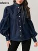 Trendy Damesmode Nieuwe Collectie Strik-Strik Denim Blouse