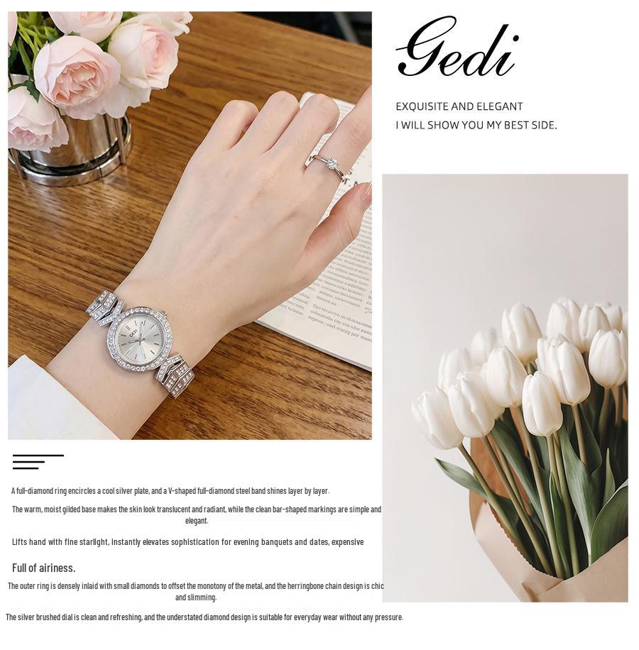 Gedi Women's Luxury Silver Quartz Watch - Waterproof, Versatile, and Elegant for Banquets and Daily Wear.