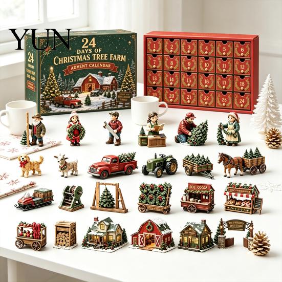 Holiday Countdown Toy 2026 Christmas Tree Farm Advent Calendar, 24 Days Box with Mini December Figures And Accessories for Kids Collectors,