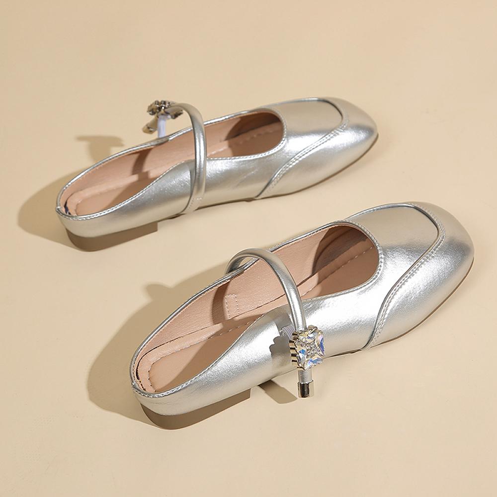 Mary Jane Style Chunky Heel Single Shoes for Women Silver Color Slip-On Buckle Casual Footwear Polyurethane Upgraded Summer