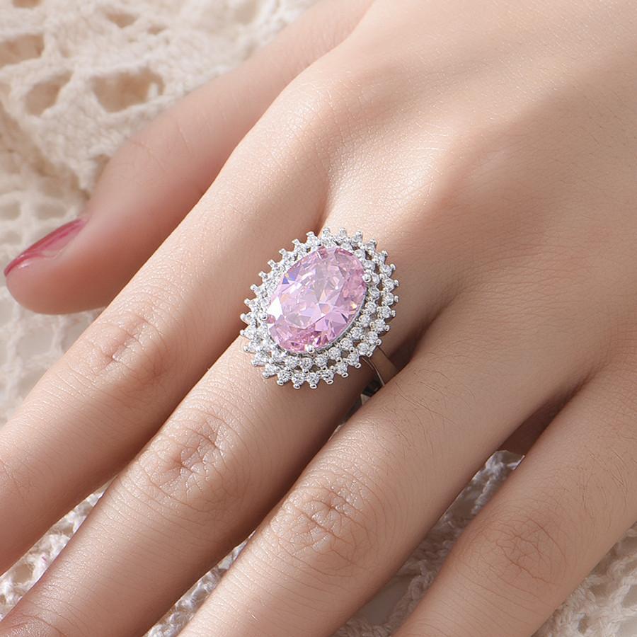 Fashion Chic Big 5 Carats Pink Crystal Zircon Diamond Gemstones Rings for Women White Gold Silver Color Jewelry Bague Party Gift