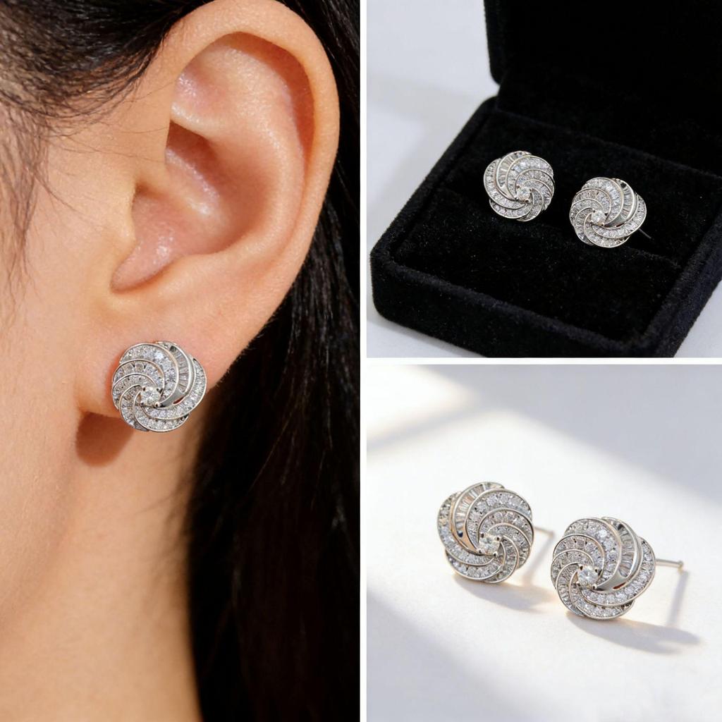 Yanbai Zircon Rotating Luxury Geometric Stud Earrings – Trendy, Shiny, High-End Accessories