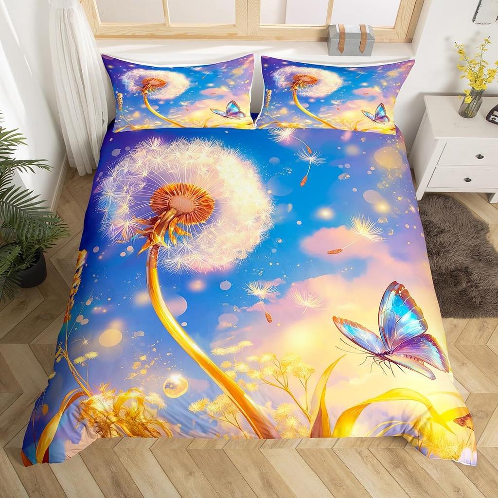 Comforter Dandelion Wild Daisy Botanical Bedding Set Cute Butterfly Comforter For Boys Girls Farmhouse