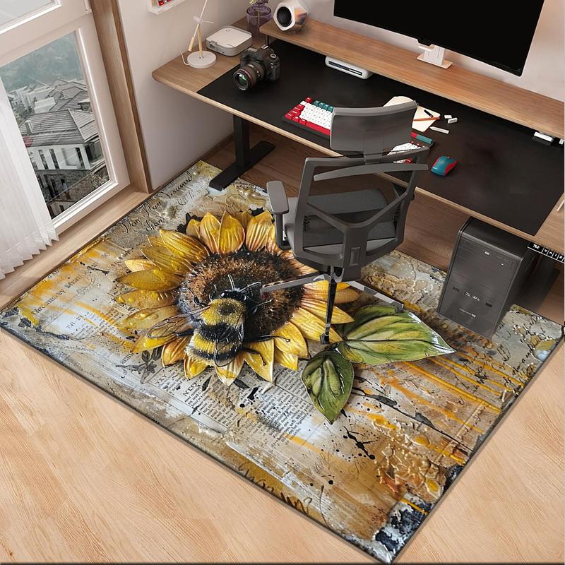 Bumblebee And Sunflower Office Rug Chair Mat, Entryway Carpet, Suitable for Front Door, Bedroom, Living Room, Desk, Holiday Gift