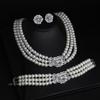 Multilayer Rhinestone Flower Imitation Pearl Beaded Choker Necklace Bracelet  Stud Earrings Jewelry Party Gift