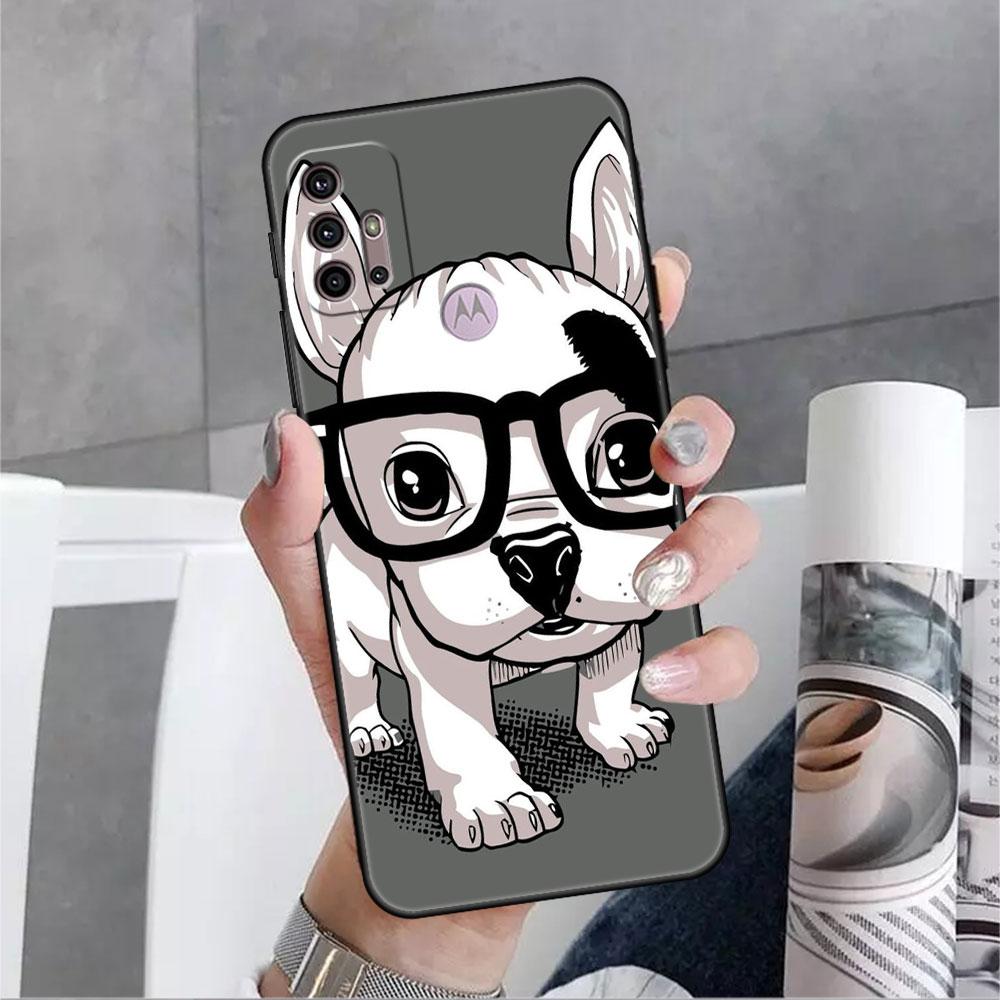 Dog Cute Animal Soft Case For Motorola G60 G30 Edge 20 30 G22 G9 Play G52 G8 G9 Power G50 One Fusion Black Phone Coque