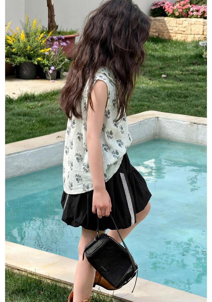Girls' Floral Cool-Touch Sleeveless Top & Bloom Shorts - New 2026 Korean Style Summer Set