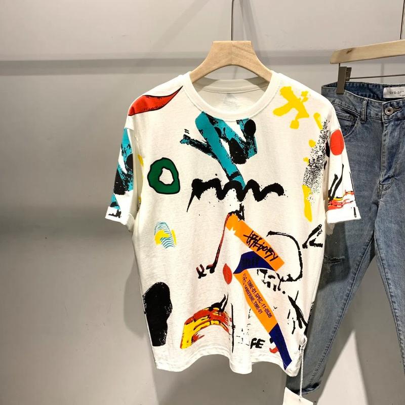 

Летняя мужская 2024 Новая футболка-пуловер с круглым вырезом, с принтом в виде букв, модная, свободная, минималистичная, повседневная, универсальная, с коротким рукавом XXXL белый