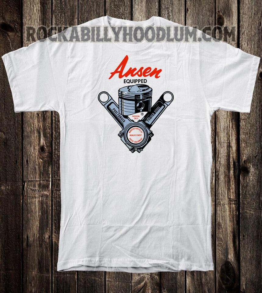 

Retro Hot Rod Tee T Shirt Drag Race Speed Shop Ansen Equipped Pistons 2XL