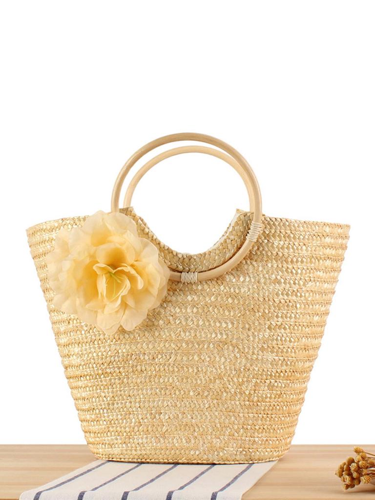 Handmade Wheat Straw Rattan Handle Bag - Versatile, Fashionable Women's Beach Tote