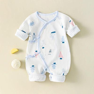 Four Seasons Tagless Cotton Baby Bodysuit - Newborn Snap Crotch Tie-Up One-Piece for Crawling.