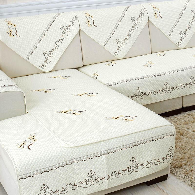 Summer Pure Cotton Washed Sofa Cushion Four Seasons Universal Non-Slip Embroidery Simple Cloth Cotton Backrest Towel Cover Cloth