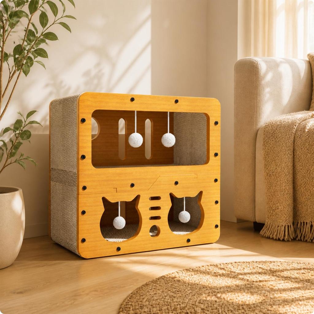 Cat House with Scratcher Two-sidedSided Cardboard Scratching Shelter Indoor