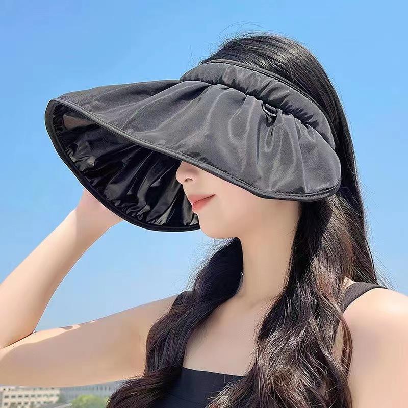 

Vinyl large brim sun protection hat women s summer UV protection empty top sun hat ice silk headband shell sun hat adjustable