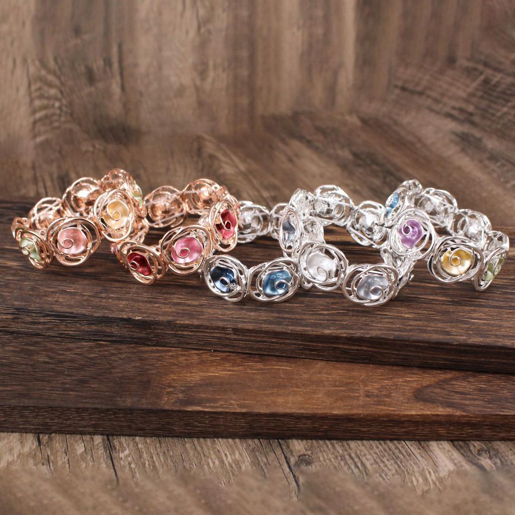 Enamel hollow rose elastic bracelet with high-end feel, ladies' Valentine's Day rose bracelet