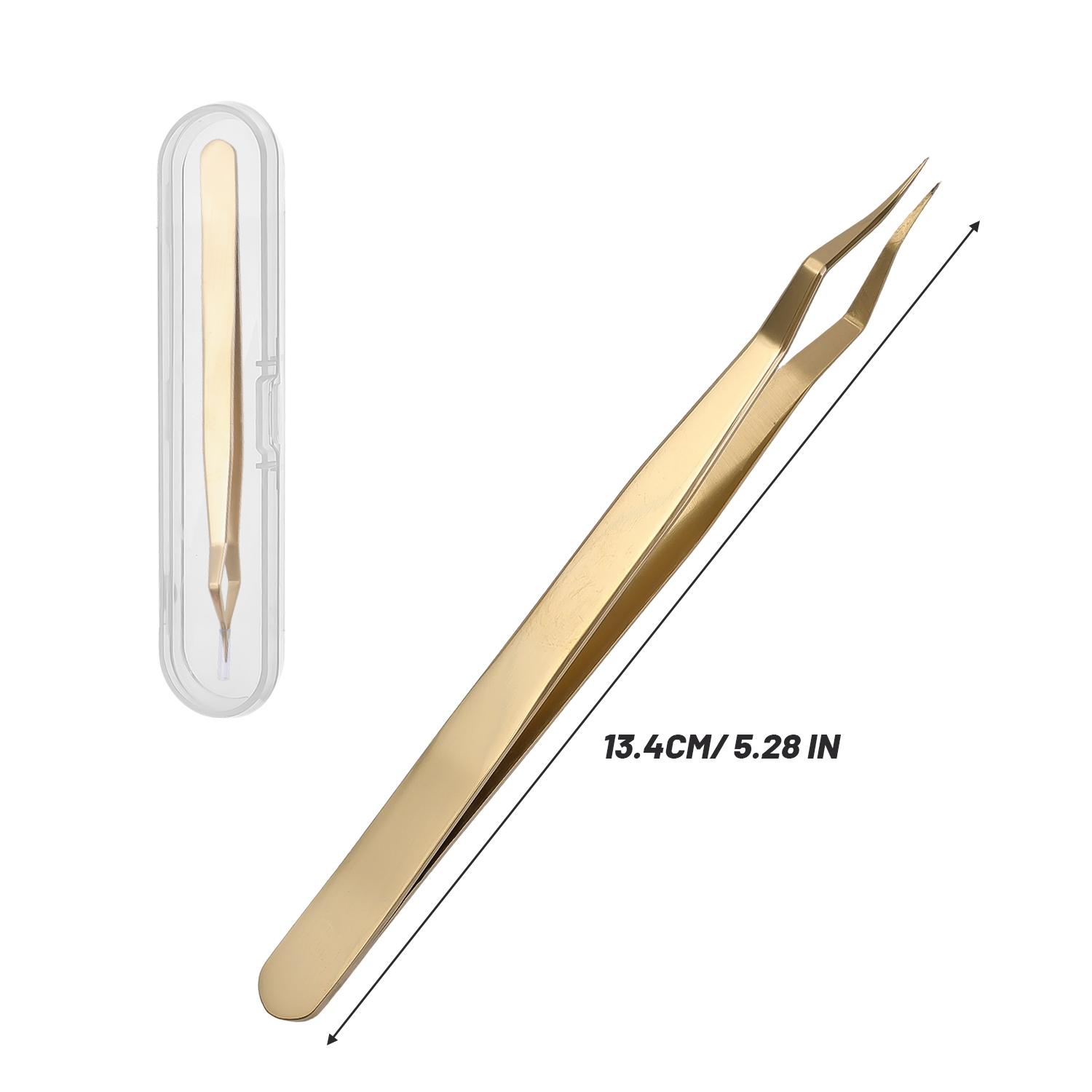 

Stainless Steel Eyelash Extension Tweezers Curved Tip Tweezers Lash Applicator Extension Supplies DIY 3D 6D Makeup Beauty Tools золотий