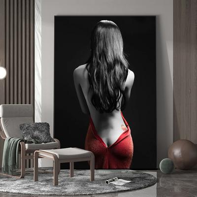 Nude Art Sexy Girl and Beautiful Woman On Red Dress Oil Painting Wall