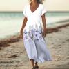 Fashion Women's Summer V-Neck Short Sleeve Floral Print Beach Dress