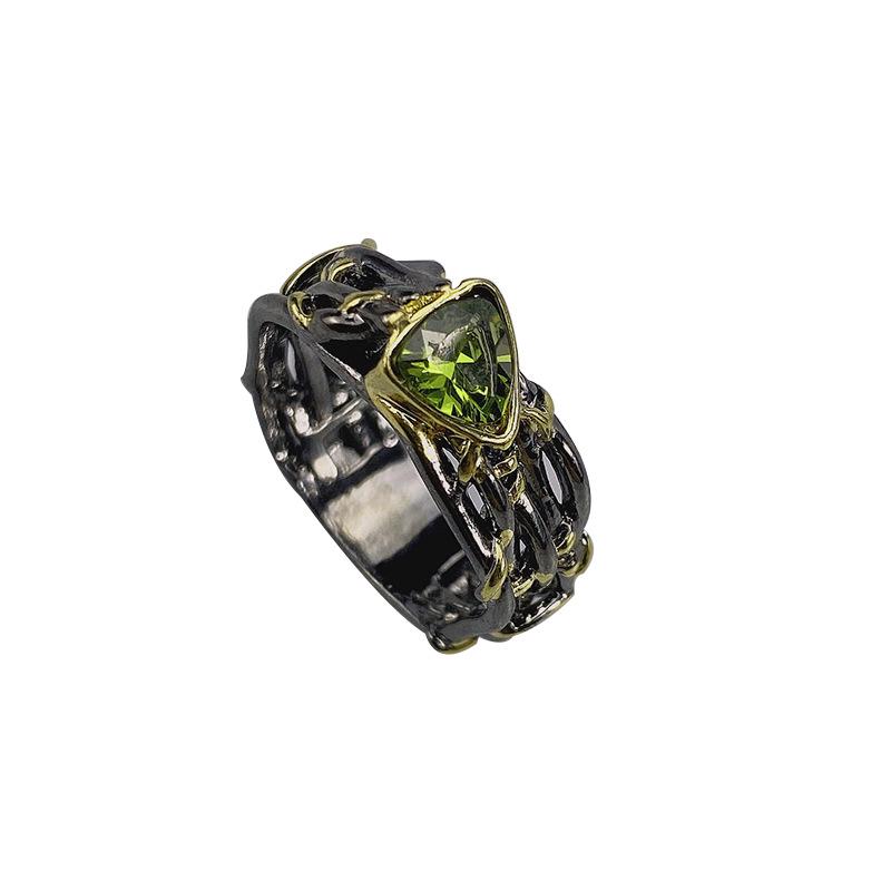 Chenrui Two-tone Triangle Olive Green Zircon Ring - Unisex European and American Style