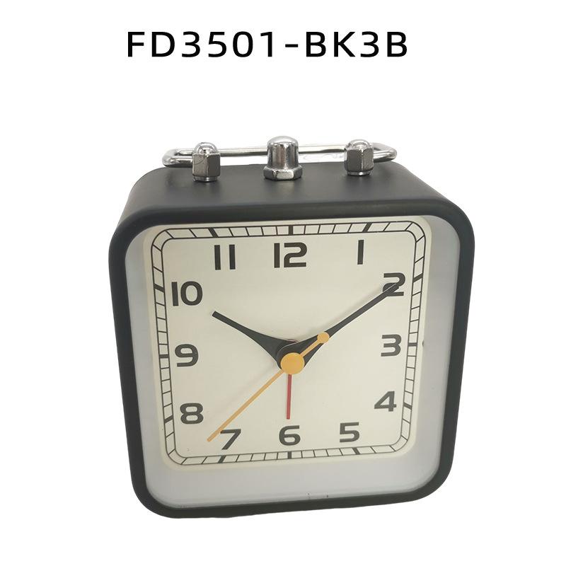 Square Alarm Clock Metal Table Clock Silent Light with Lights and Sleepy with Handheld Pointer Style Student Bedside Alarm Clock