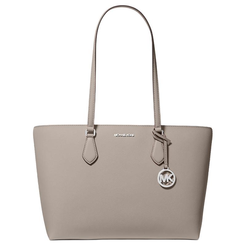MICHAEL KORS Sheila Silver Metallic Logo Design Coated Canvas Blend Shoulder Bag Large Women s Pearl Gray серебряный
