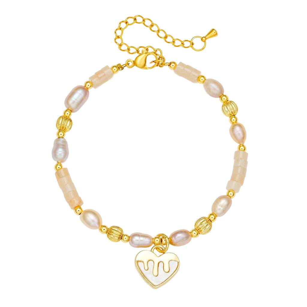 Champagne Freshwater Pearl Necklace & Bracelet Set with Heart Pendant and Crystal Accents, Autumn 2025 Collection