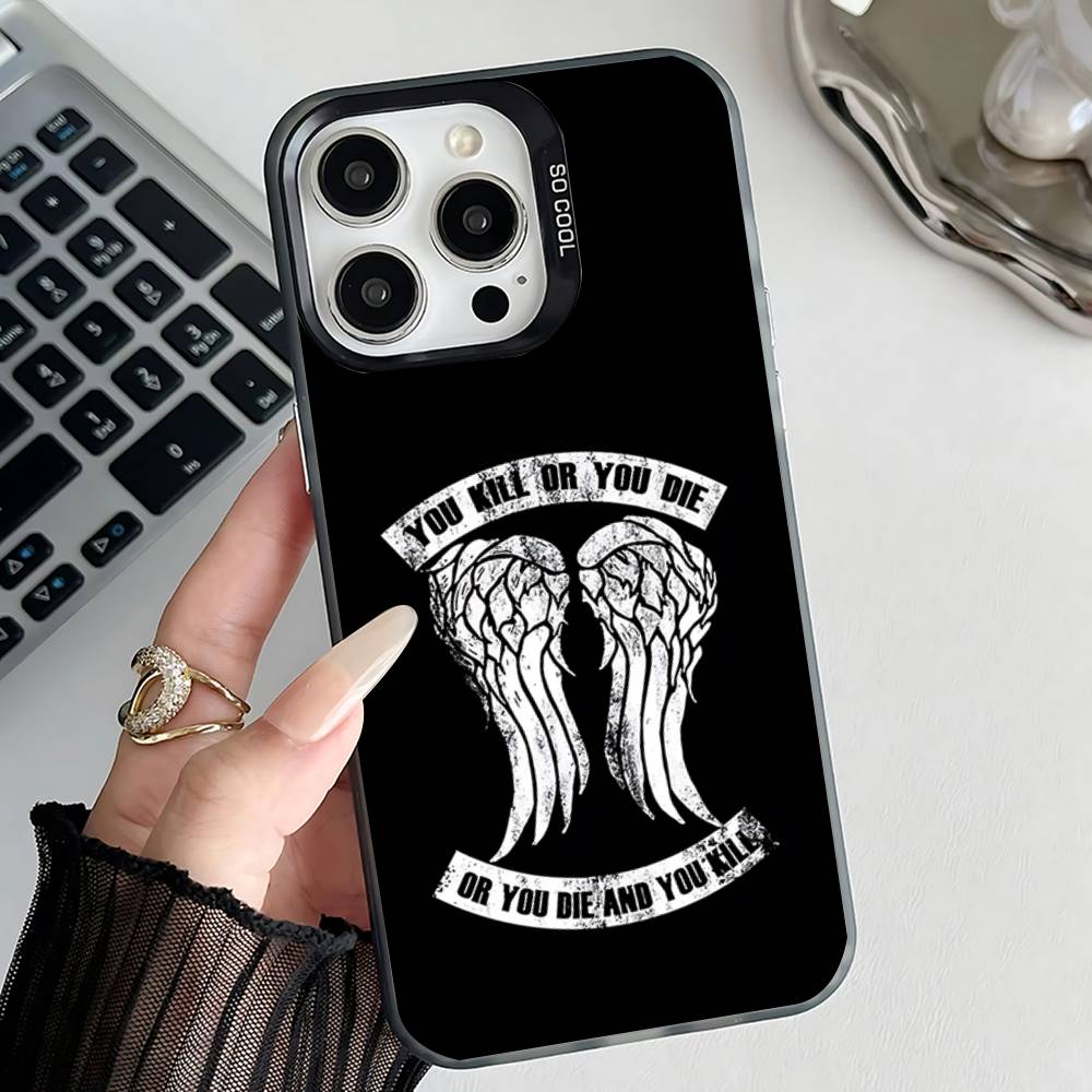 D-Daryl Dixon Wings Zombie Phone Case For iPhone 17,16,15,14,13,12,11,Pro,Max,Plus,E,Air,Mini Black IMD Cover
