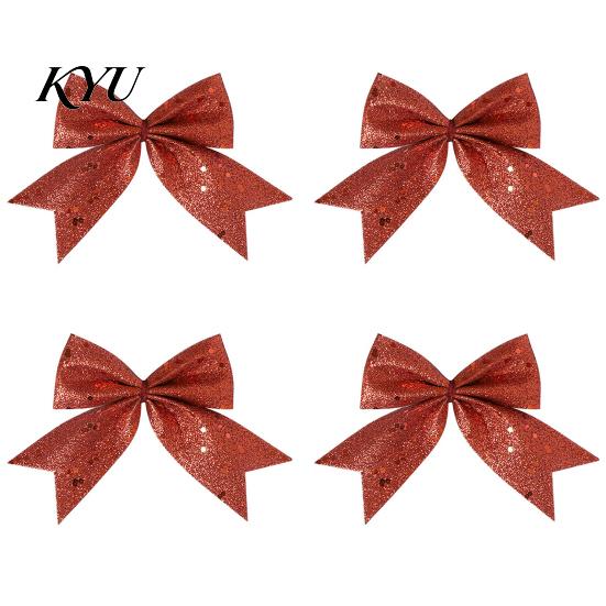 Christmas Floral Arrangement Bows 4Pcs Glitter Bow, Sparkling Ribbon Hanging Ornament for Tree Front Door Wreath, Festive Holiday Home Party