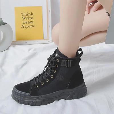 Fashion Platform Short Shoes for Women Lace-up Female Ankle Boots Black Footwear Round Toe with Laces Booties Chunky Spring 2024 Gothic