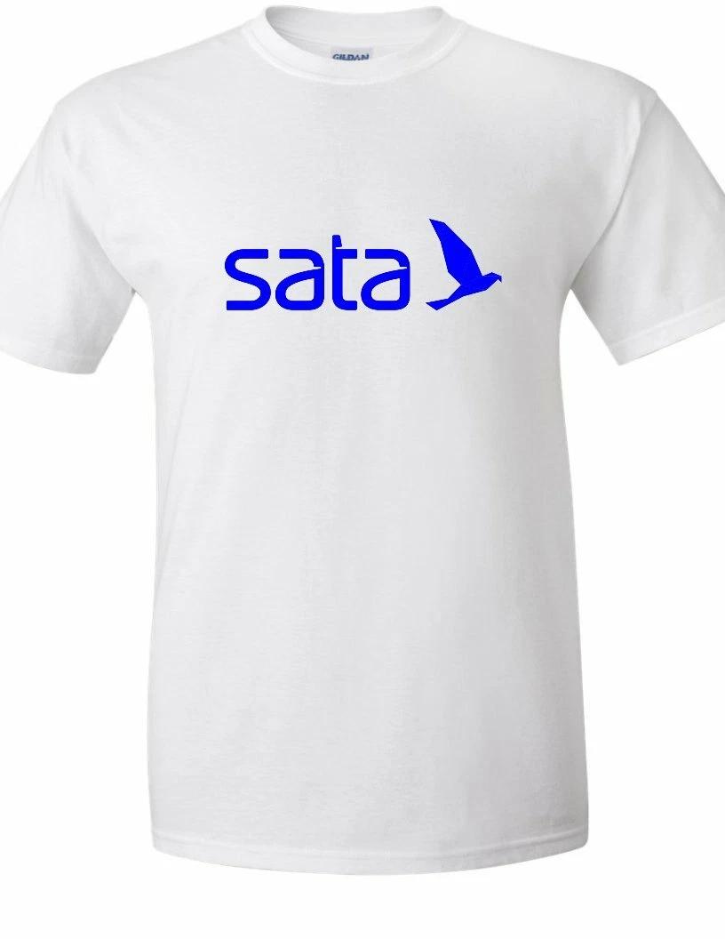 SATA Air Blue Logo Portuguese Airline Air Travel Souvenir White Cotton T-Shirt M