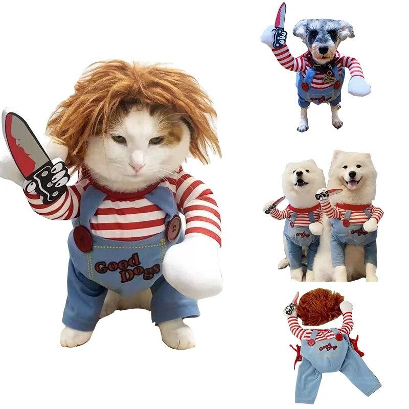 

Одежда для собак и кошек на Хэллоуин, забавный костюм для домашних животных, кукла Чаки, смертоносная кукла, вечерние костюмы для косплея, нарядная праздничная одежда, одежда для кошек