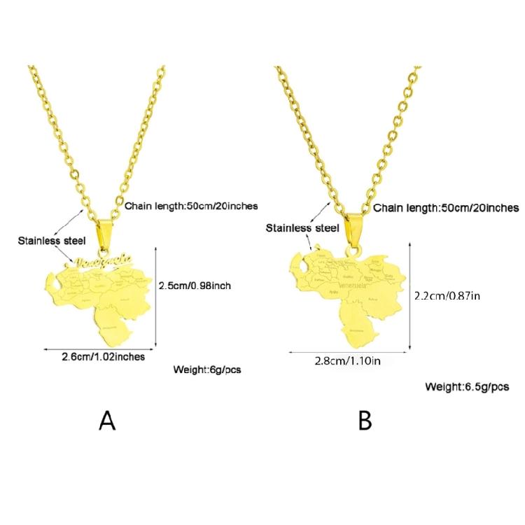 Stainless Steel Venezuela Map Pendant Necklace Venezuelan Jewelry With Chain