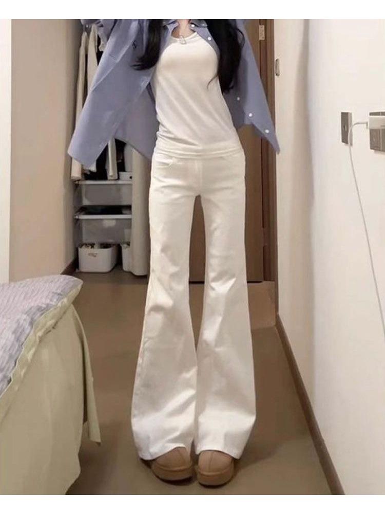 

Удобные белые джинсы микроклеш с высокой посадкой женские осенние простые широкие прямые стройнящие повседневные прямые длинные брюки длинные джинсовые брюки XS