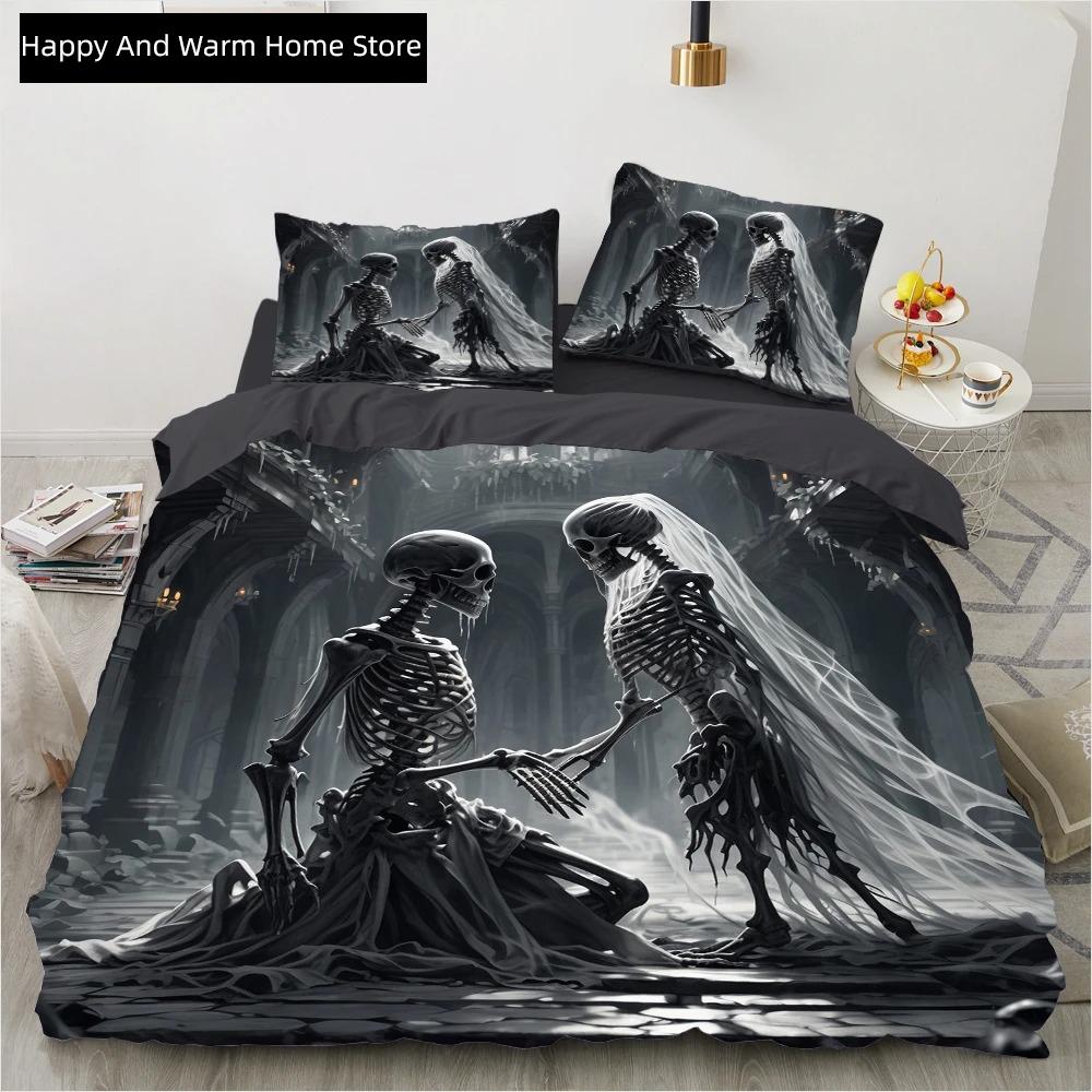 Comforter Skull Wedding Cartoon Comforter Sets Bedding Set Double Queen King Twin Full Size Boys Girls White