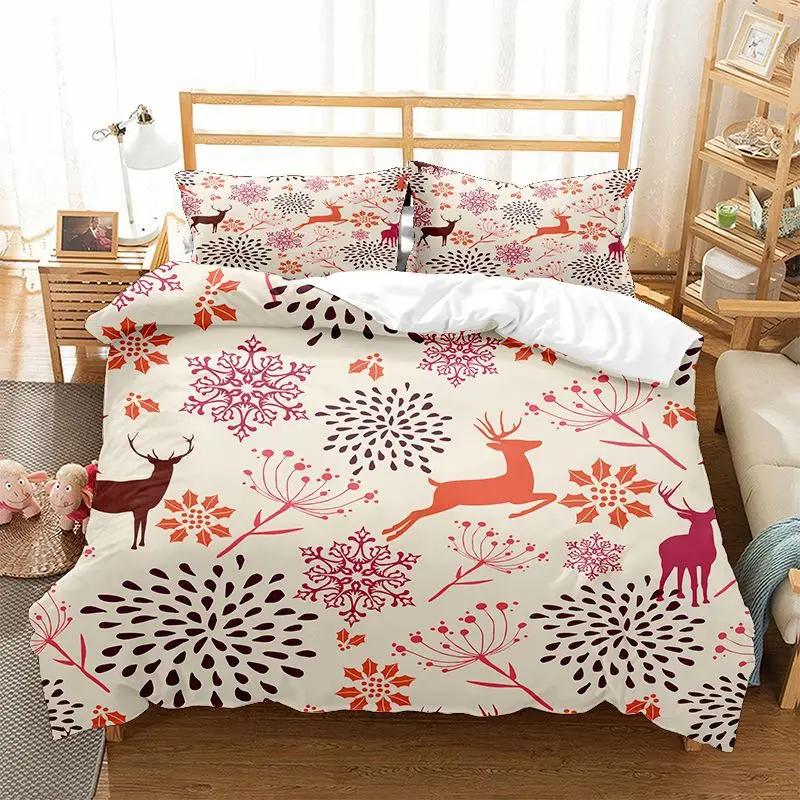 Christmas Elk Duvet Cover Set King Queen Full Twin Size Soft Christmas Trees Snowflake Decor Holiday Bedding Set Comforter Cover