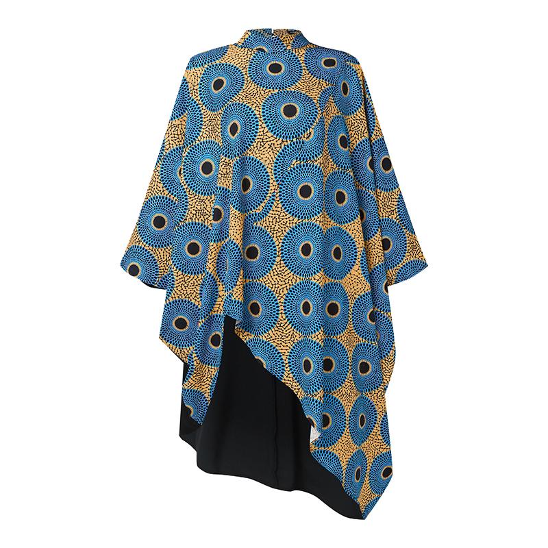 Women Plus Size Stand Collar Bat Long Sleeve Print Blouses